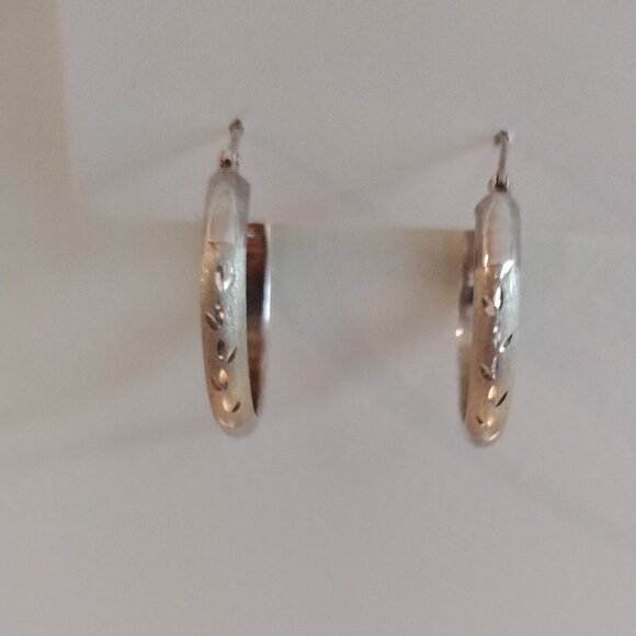 Hoop Earrings - Sterling Silver Etched Shiny & Matte, new - Picture 6 of 10